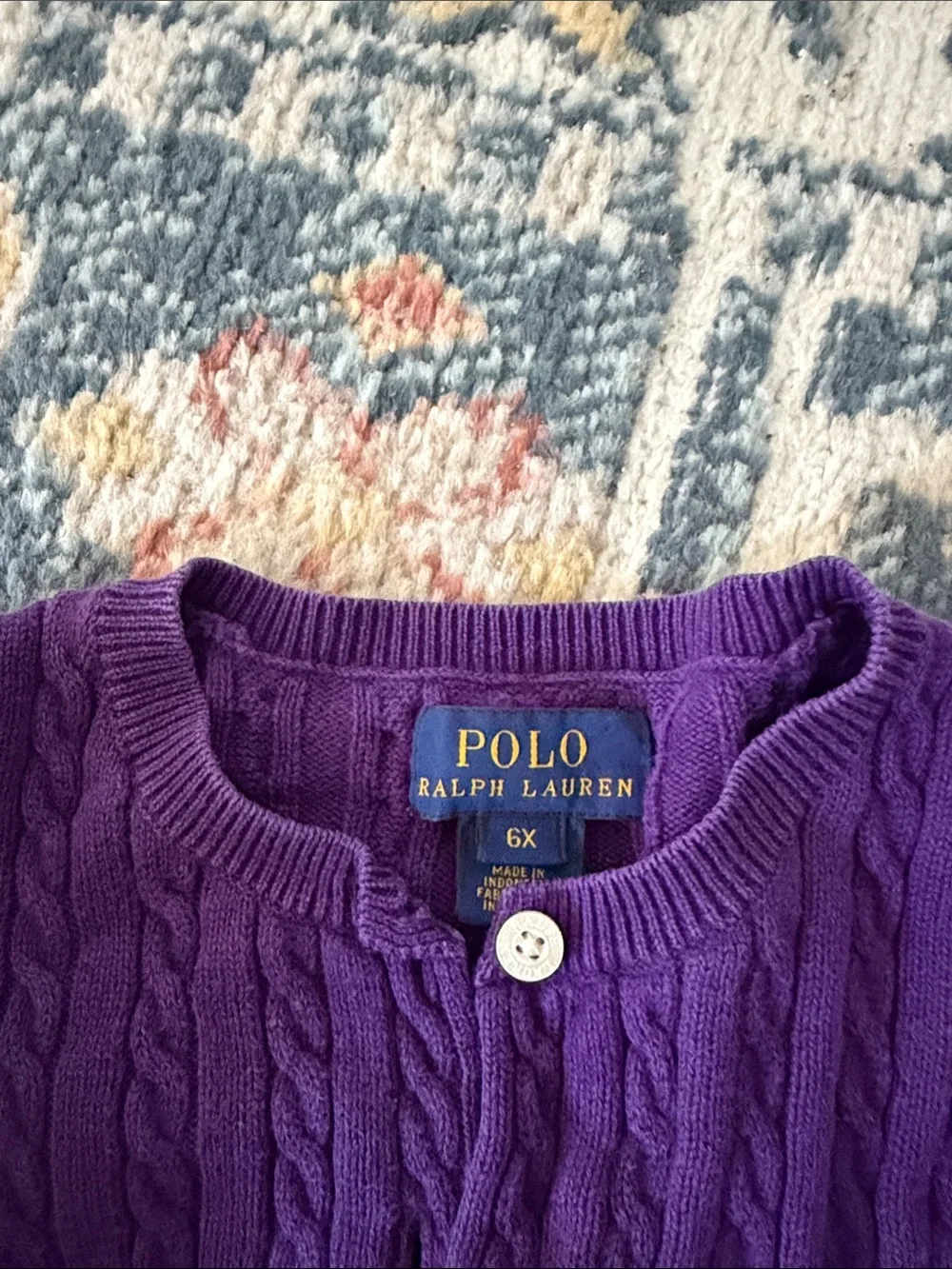 Polo by Ralph Lauren Vibrant Purple Cable-Knit Button Cardigan fits 4-5 years